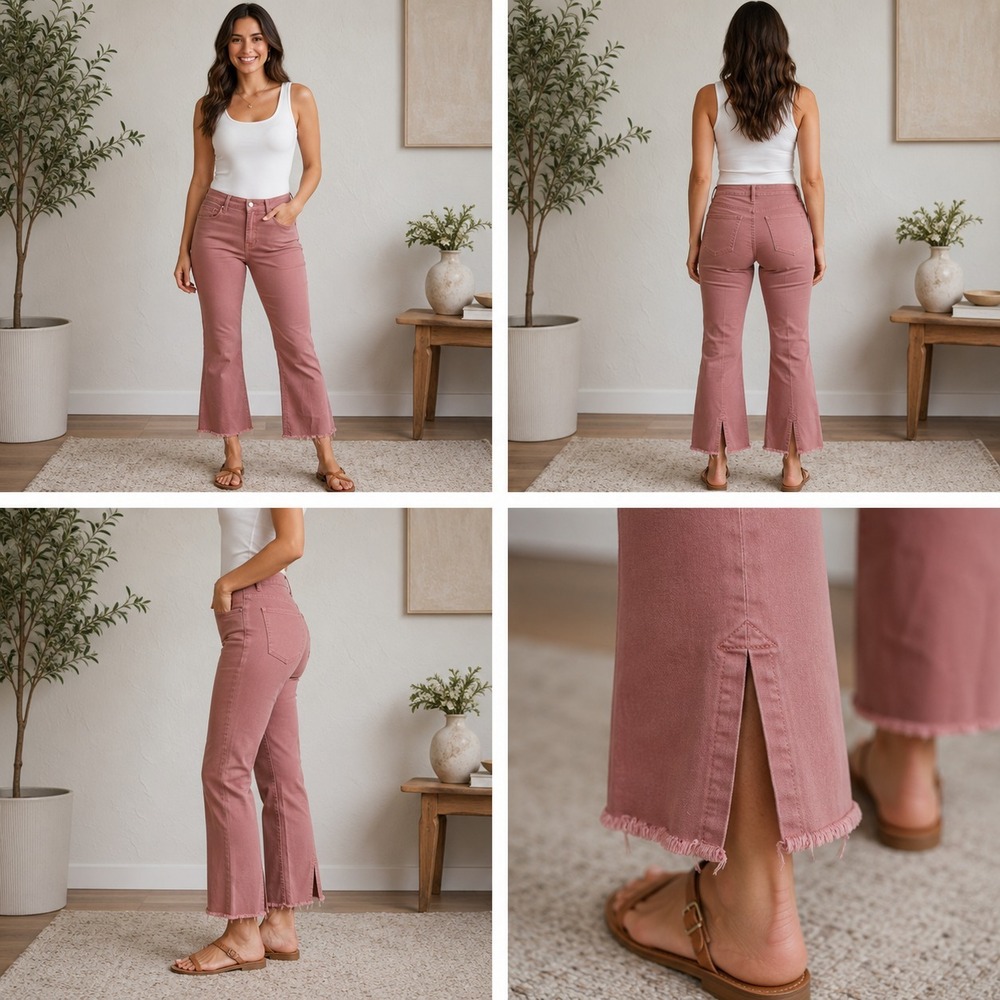 Liverpool Gia Glider Cropped Jeans Womens 10/30 Aster Mauve Split Frayed Hem